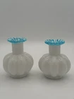 Fenton Aqua-Crest Melon Mini Bud Vases Candlestick Holders Pair 1950s VTG