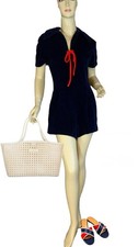 VINTAGE CIRCA 1970'S BEACH PARTY BLUE TERRY CLOTH ROMPER SIZE M