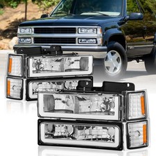 Chrome Headlights Led Strip Bumper Lamp For 1994-1998 Silverado Ck 1500 2500