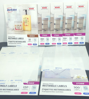 Avery Glossy Clear Labels Bulk Variety Pack 17666 82822 27268 Laser/Inkjet