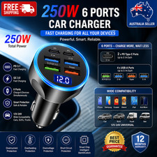 12V 6 Ports Car Cigarette Lighter Socket Dual USB 3.1 Fast Charger Power Adapter