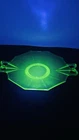 Uranium Green Depression Glass Serving Plate with Handles Decagon Shaped Vintage