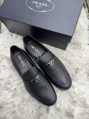 PRADA Saffiano Leder Halbschuhe | Schwarz | UK10 US11 EU44 | Triangle Logo Schuhe