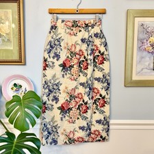 Vintage Talbots Linen Wrap Skirt Size 4P Cottage Romantic 90s Heritage Floral