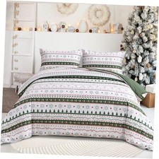Christmas Comforter Set Size White Snowflake Christmas Tree Queen Green