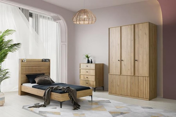 MöBelset Bett Kleiderschrank Kommode Modernes Holzdesign Stilvolles Kinderzimmer-image
