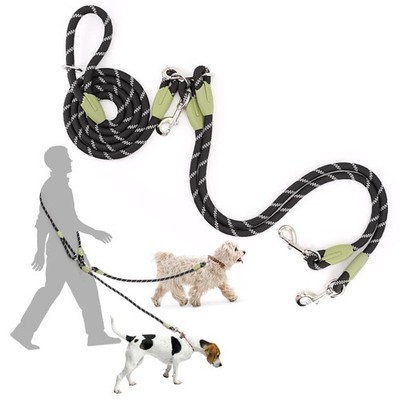 Black Heavy Duty Reflective Crossbody Hands Free Dog Leash For Two Dogs