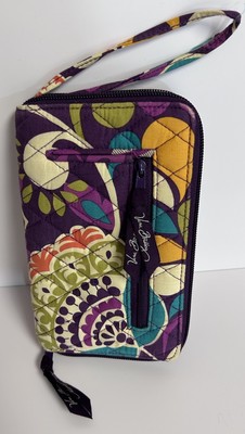 Vera Bradley Plum Crazy Zip Around Wallet Phone Wristlet 8  X 5  Mini Purse EUC