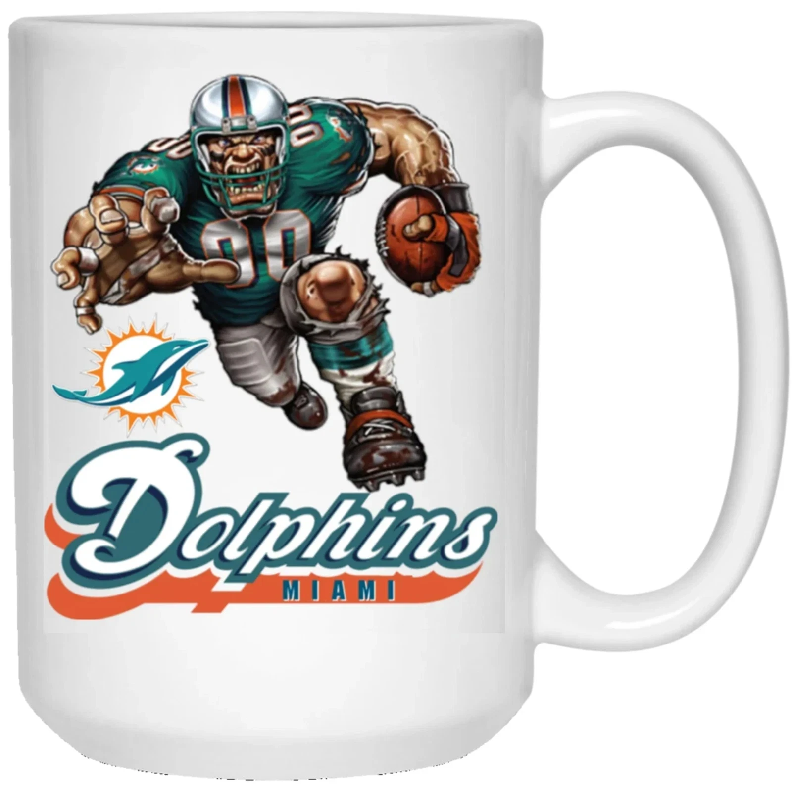 Miami Dolphins Logo Player Mascot White Ceramic Coffee Mug Cup