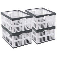 34 L 4-Pack Plastic Collapsible Storage Crate, Folding Stackable Milk Crates