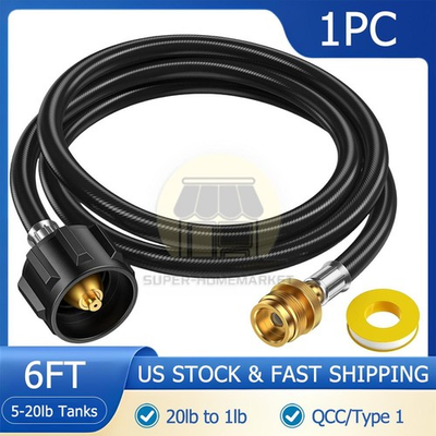 #ad 6FT Propane Adapter Hose LP Tank 1lb to 20lb Converter For QCC1 Type1 Gas Grill $14.69