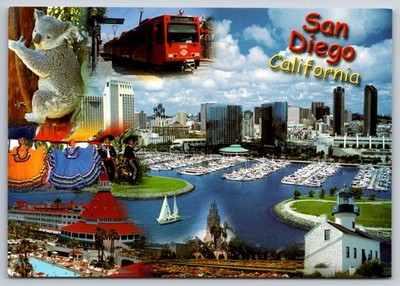 Postcard San Diego CA Multiple Views California USA Koala Dancers Boats
