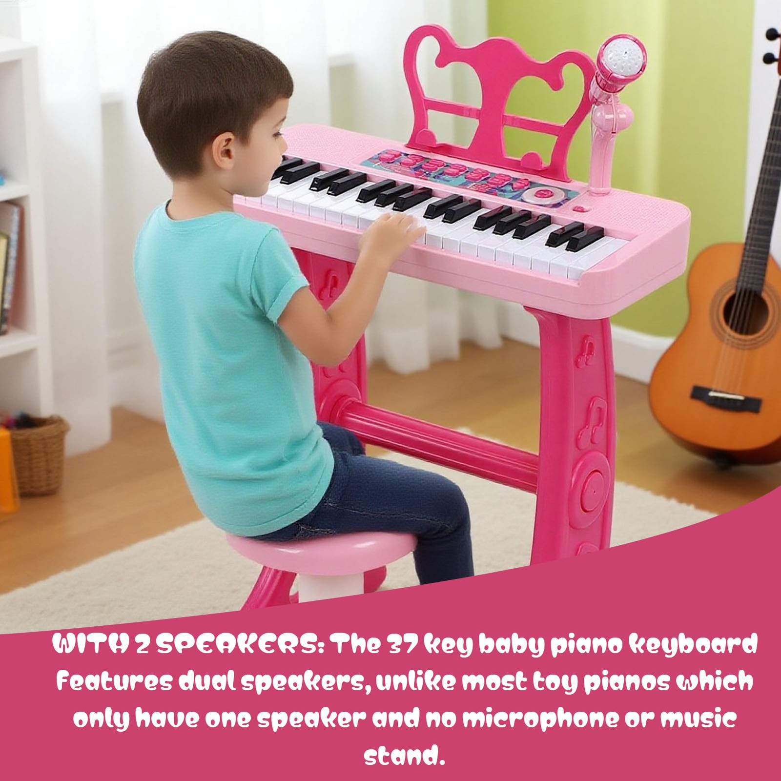 Pianoforte Elettronico Bambini 37 Tasti Bambino Pianoforte Tastiera Giocattolo Elettronico con Sgabello foto 6