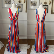 Lulus Elianna Rainbow Stripe Backless Maxi Dress $70 S