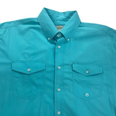 Roper Button Down Shirt Men's Large Turquoise Long Sleeve All Cotton