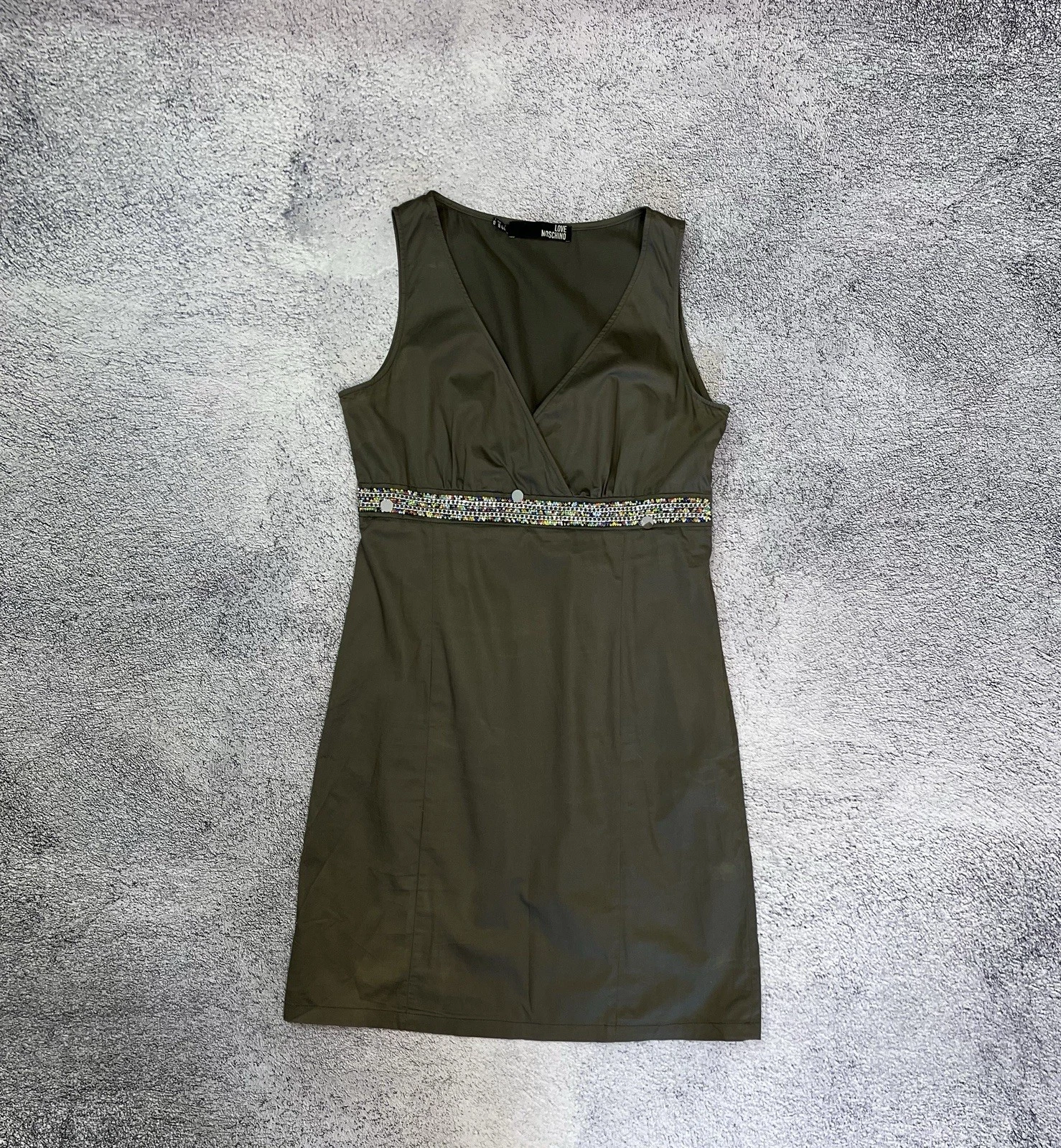 Love Moschino abito donna verde senza maniche in vita con perline taglia I44 US8