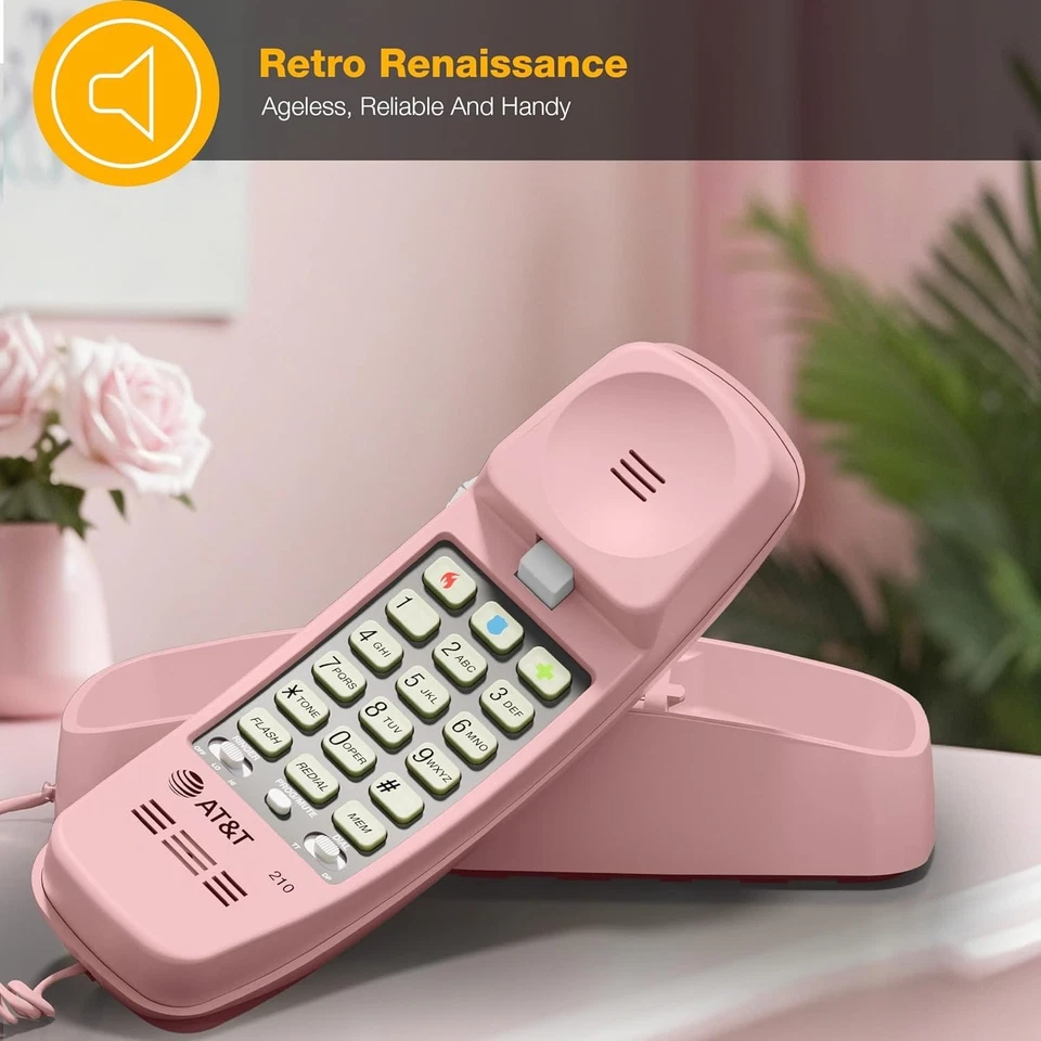 Teléfono residencial clásico rosa con cable con marcación rápida y teclado iluminado - TRIMLINE 210 Foto 4 de 4