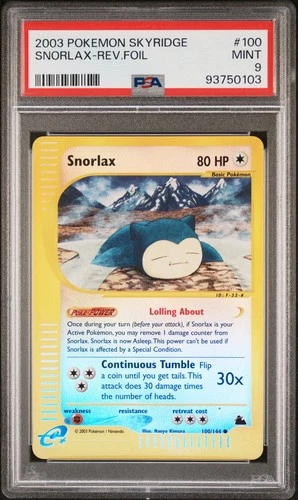 PSA 9 SNORLAX-REV.FOIL SKYRIDGE #100 2003 POKEMON MINT WOTC (POP 122)