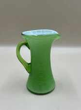 Vintage West Virginia Handblown Green Cased Glass Miniature Pitcher