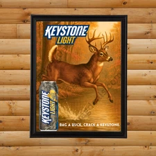 Keystone Light Deer Buck Beer Poster in 9.5x12 Frame Man Cave Bar Wall Art Decor