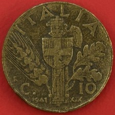 Moneta 10 Centesimi 1941 XVII Vittorio Emanuele III Impero • Rara • MB