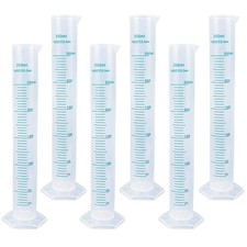 6Pack Plastic Graduated Cylinder 250 ml Transparent Measuring Cylinder Set, S...
