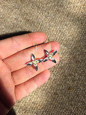 Beautiful Sterling Silver Flower Drop Earrings Sliver And Gold Tone