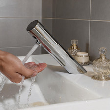 Deck Mount Chrome Bathroom Automatic Hands Sensor Sink Touchless Faucet Cold Tap