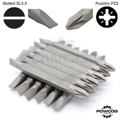 POWCOG Double-Sided Screwdriver Bit SL5.5/PZ2 Chrome Vanadium Magnetic – 65mm