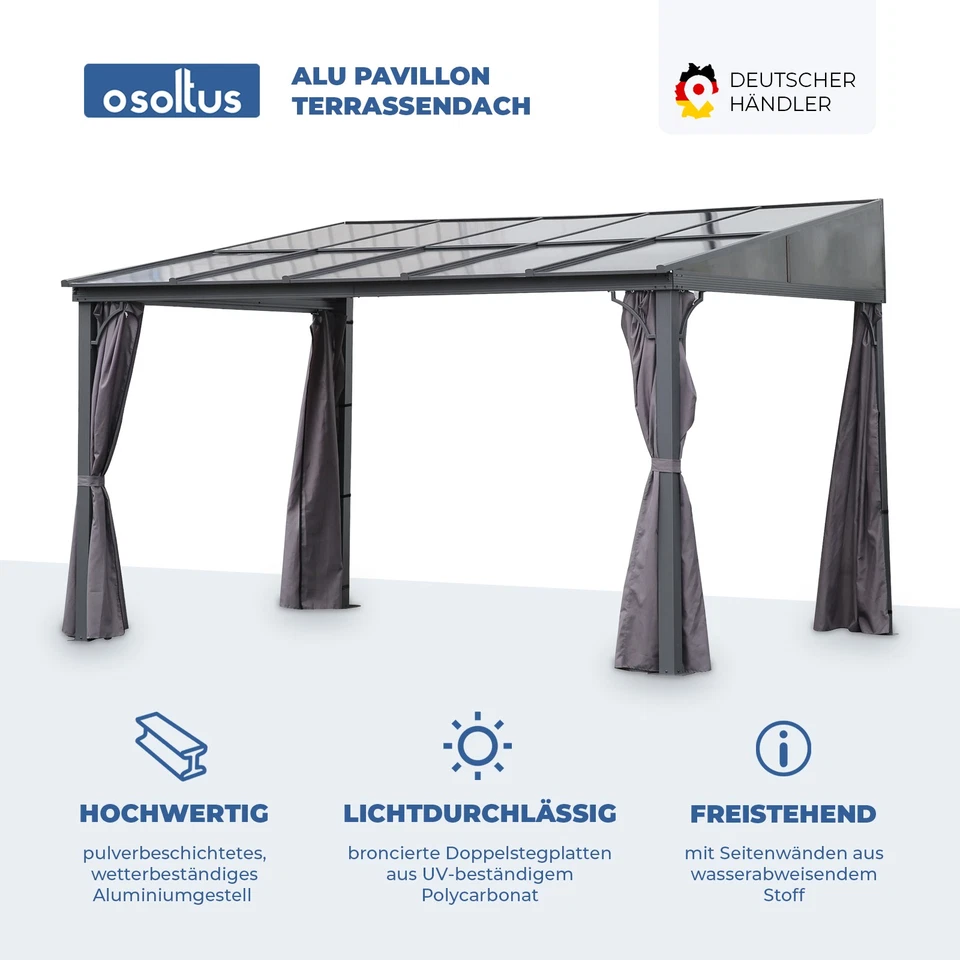 osoltus Alu Pavillon Terrassendach Terrassenüberdachung Toledo Hardtop 3x4m - Bild 2 von 4