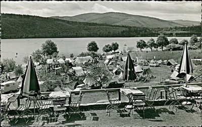 Postcard Hesse (B217) Waldeck am Edersee house on the lake campsite and Badestr