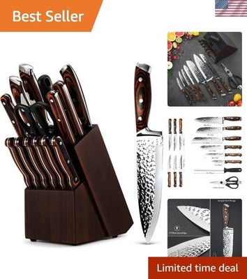 High-Quality 15-Piece Knife Set - Handcrafted Stainless Steel with Block Storage