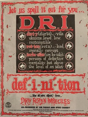 1992 D.R.I. DEFINITION STAND UP STORE PROMO NM DIRTY ROTTEN IMBECILES FREE S/H