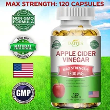 Pure Apple Cider Vinegar 1300mg Weight Loss Fat Burner Helps Boost Metabolism