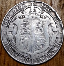 1902 King Edward VII Half Crown Damaged condition 13.8 grams Sterling Silver 