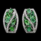 NATURAL AAA GREEN EMERALD & WHITE CZ STERLING 925 SILVER DROP EARRING
