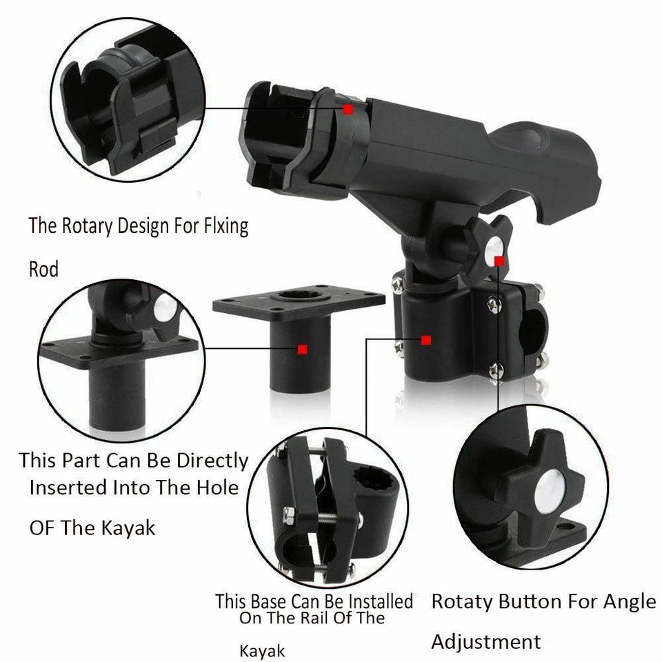 4PACKS Boat Fishing Pole Rod Holder Tackle Adjustable Side Rail Mount For Kayak - Image 4 of 4