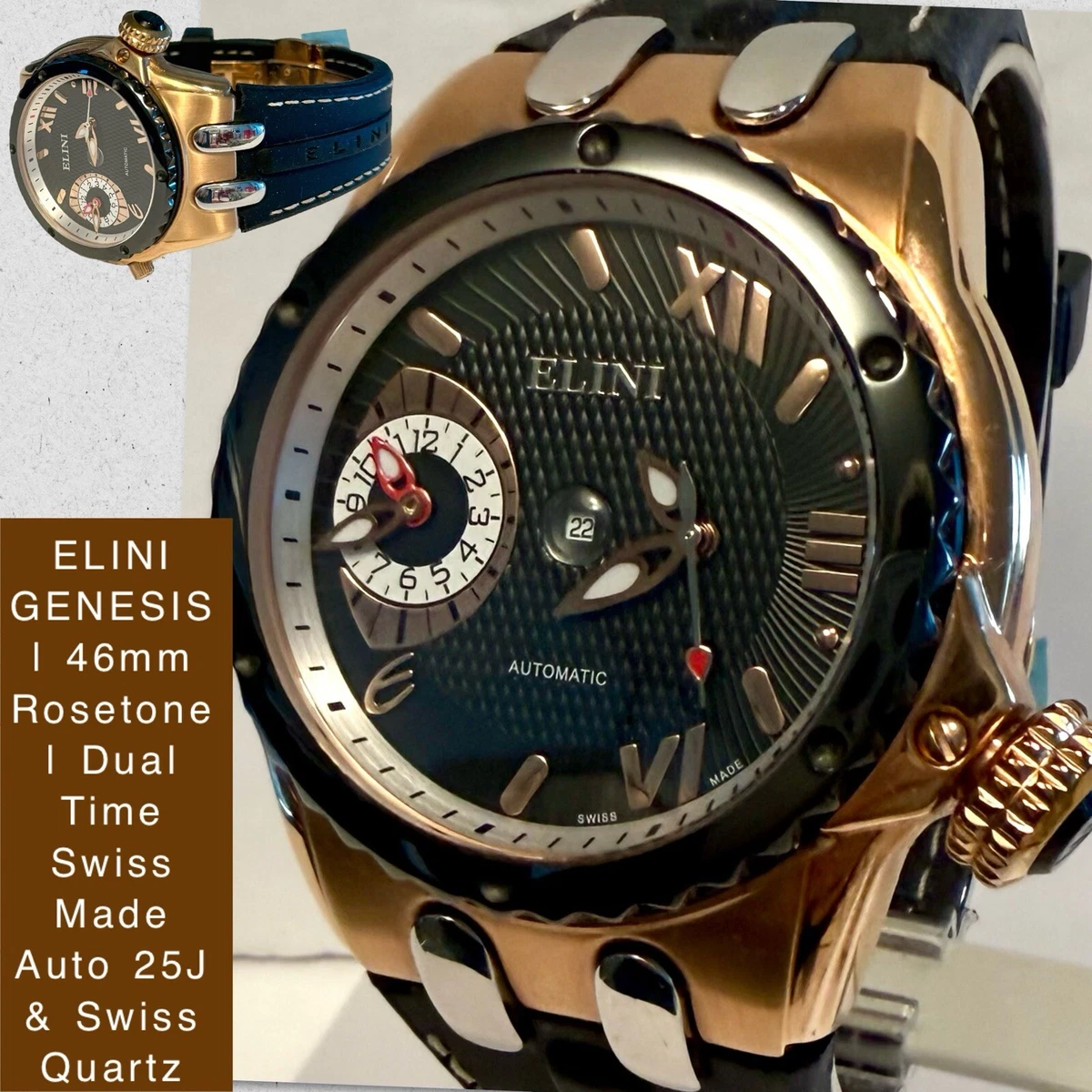 Elini Jumbo Chronograph Mens Watch 45mm Panda Leather Swiss New Battery Elini Wristwatches for sale | eBay main image 3