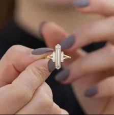 2Ct Baguette Cut Moissanite Three-Stone Engagement Ring 14K Yellow Gold Plated