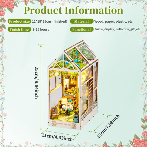 DIY Book Nook Kit 3D Wooden Puzzle Bookshelf Insert Decor with LED