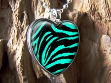 Zebra Heart Pendant - Animal Print Punk Rock Silver Necklace