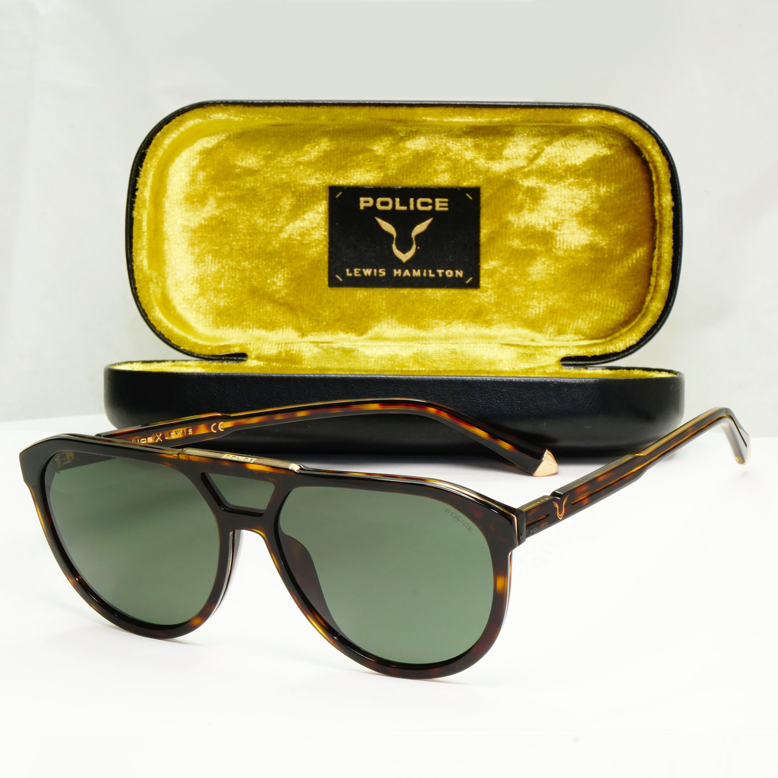 Police Lewis Hamilton F1 Sunglasses Brown Green Tortoise Pilot SPL C50 COL 0722