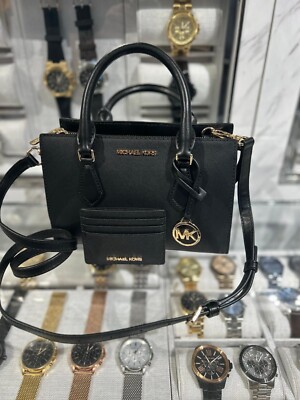 MICHAEL KORS SHEILA SMALL ZIP TRIPLE SATCHEL CROSSBODY BAG MK VEGAN  BLACK+Wallet