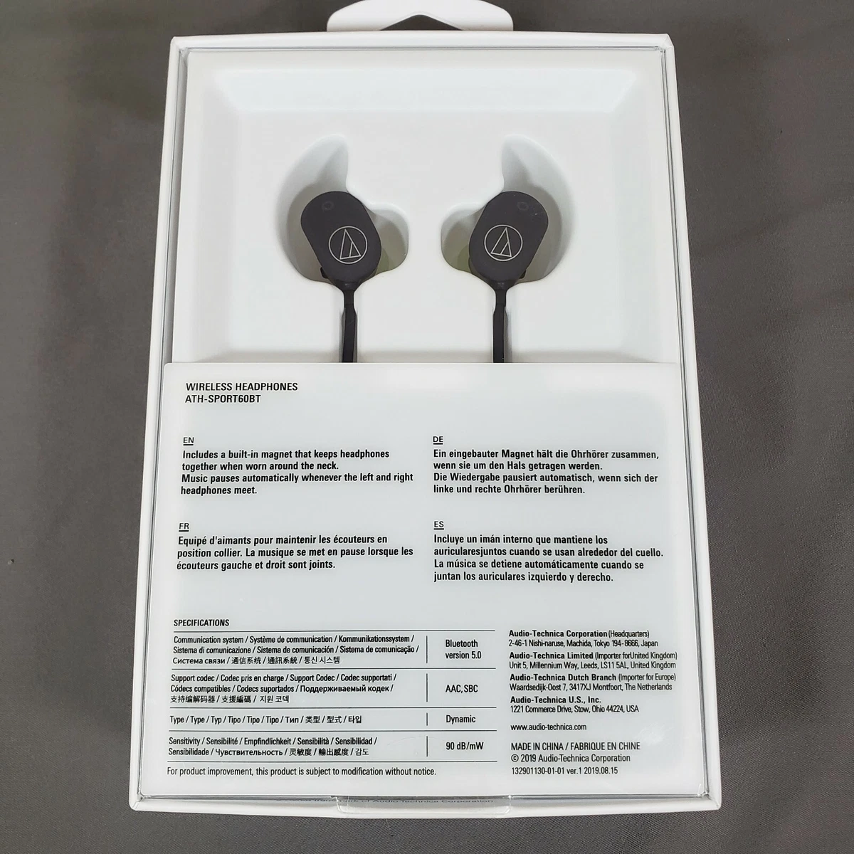 Audio Technica ATH Sport 60BT Waterproof Wireless In Ear Headphones Black New