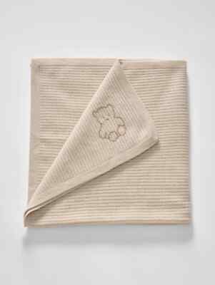 NWT White + Warren Cashmere Bear Embroidery Baby Blanket Neutral 34 x 36 #3H502