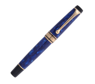 Aurora Optima Fountain Pen Cobalt Blue & Gold 14K Med Pt New In Box  996 