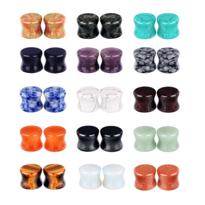 30PCS/LOT Mixed Stone Saddle Ear Plugs Gauges Double-Flared Tunnels Expander Kit