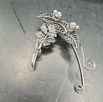 Fairy Ear Cuff Silver Floral Wire Wrapped Left Ear Mystical Pixie Flower Cosplay