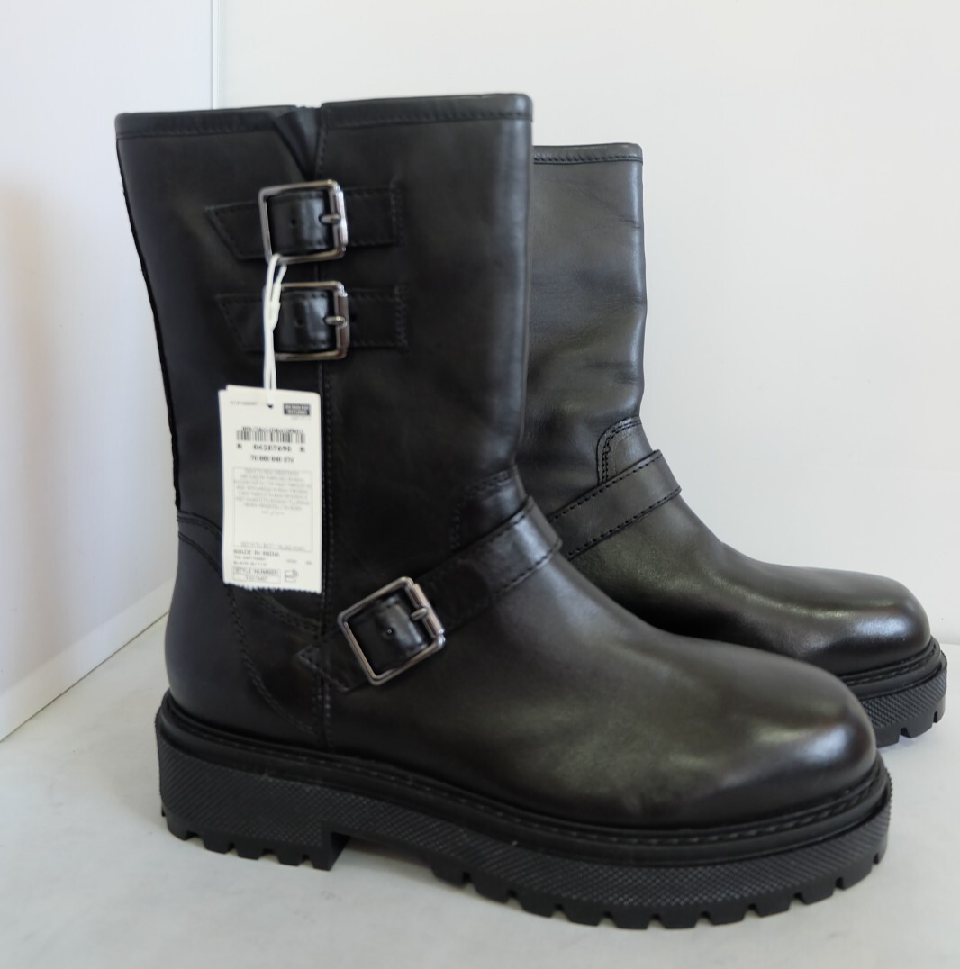 M&S Round Toes Black Leather BIKER Boots with Insolia Flex Plus_ Various
