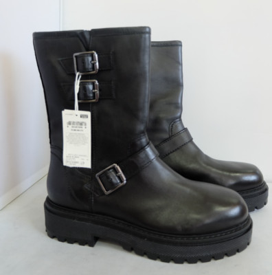 M&S Round Toes schwarze Leder Biker Stiefel mit Insolia Flex Plus_ verschiedene